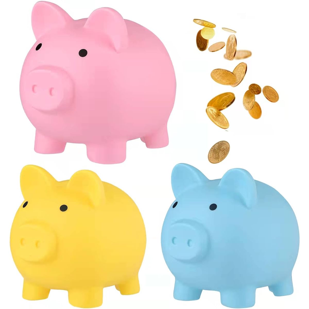 Piggy Bank for Boys Cute Plastic Pig Money Box Unbreakable Piggy Bank Shatterproof Coin Bank for Kids Birthday Festival Practical Gift (Pink, Blue, Yellow)