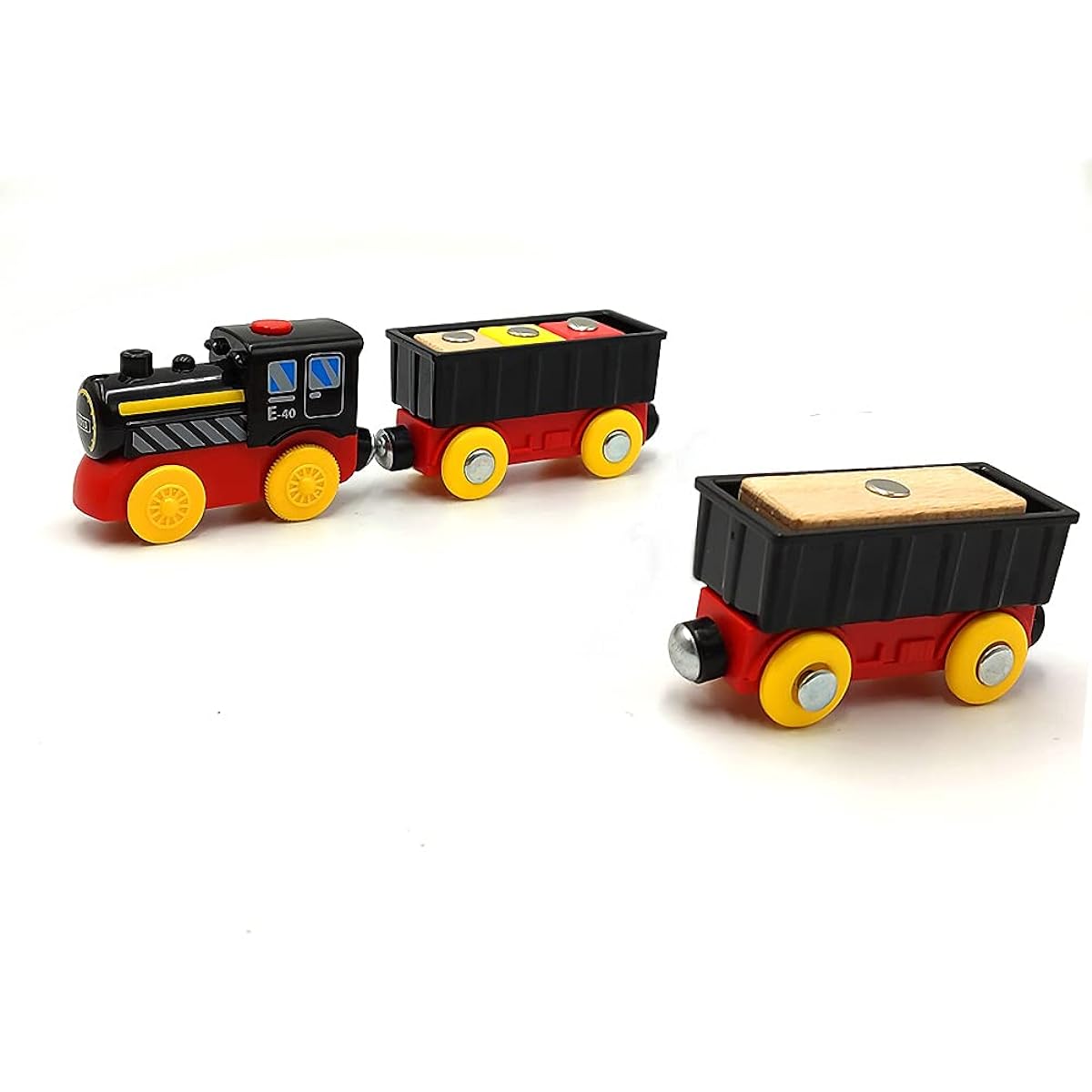 Wooden Magnetic Train Set Battery Operated Freight Train Truck Toy for Toddlers Ages 3 4 5 Boys Girls (No Batteries)