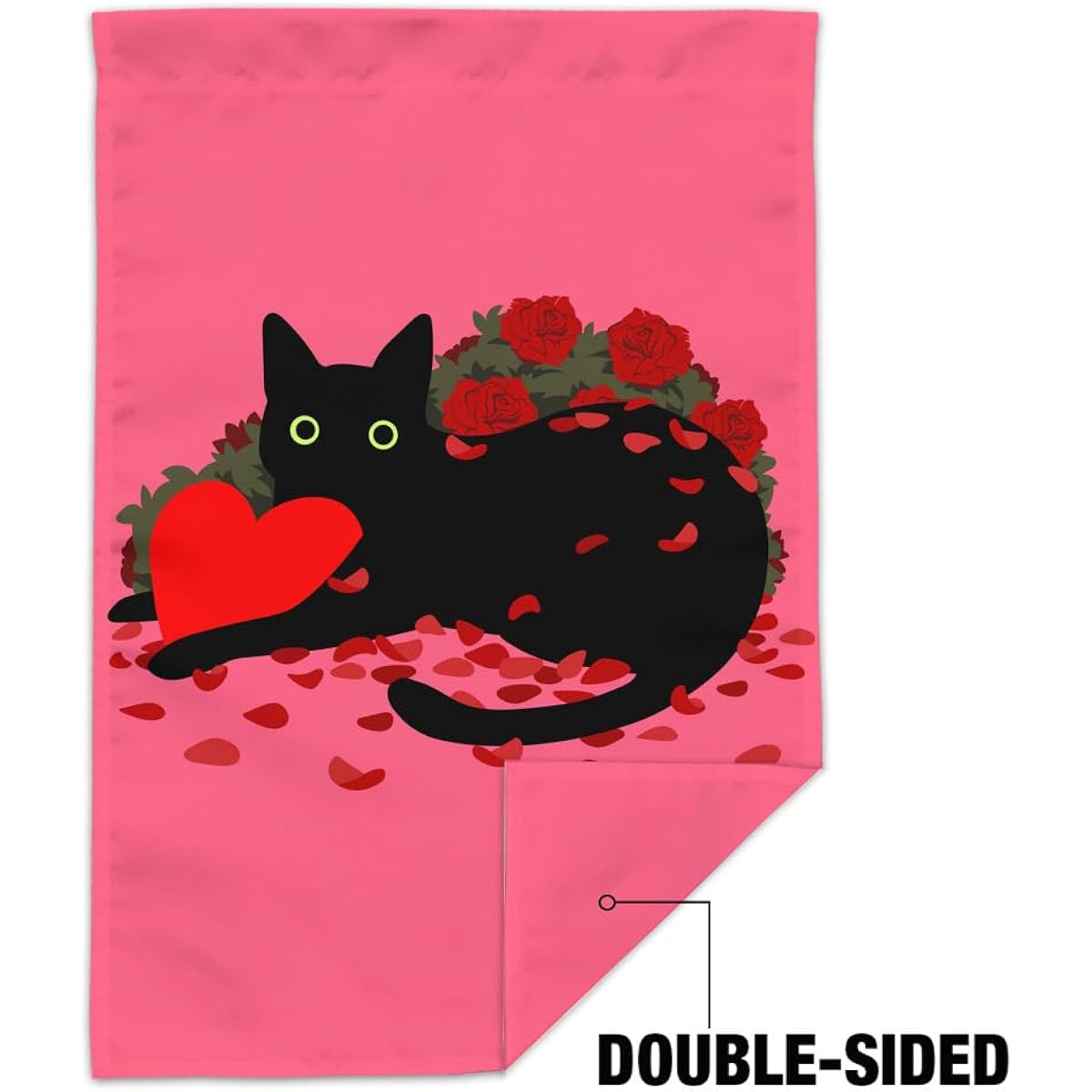 Black Cat Valentine Heart Rose Petals Love Garden Yard Flag (Pole Not Included)