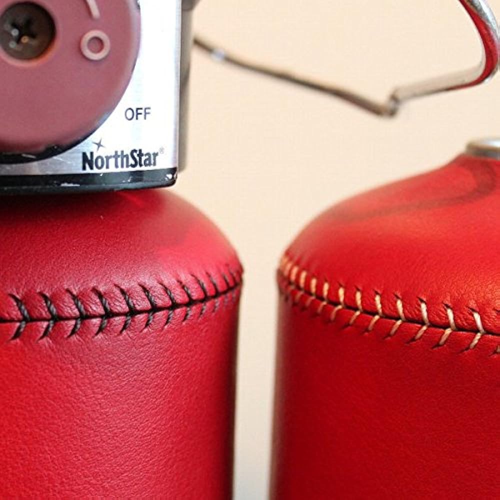 What will be will be & Greenfield Leather OD Can Gas Can Cover (Large: 470g/500g Size) Leather Color (Red) Stitching (Dark Brown) Handmade Leather Genuine Leather Outdoor Camping Goods