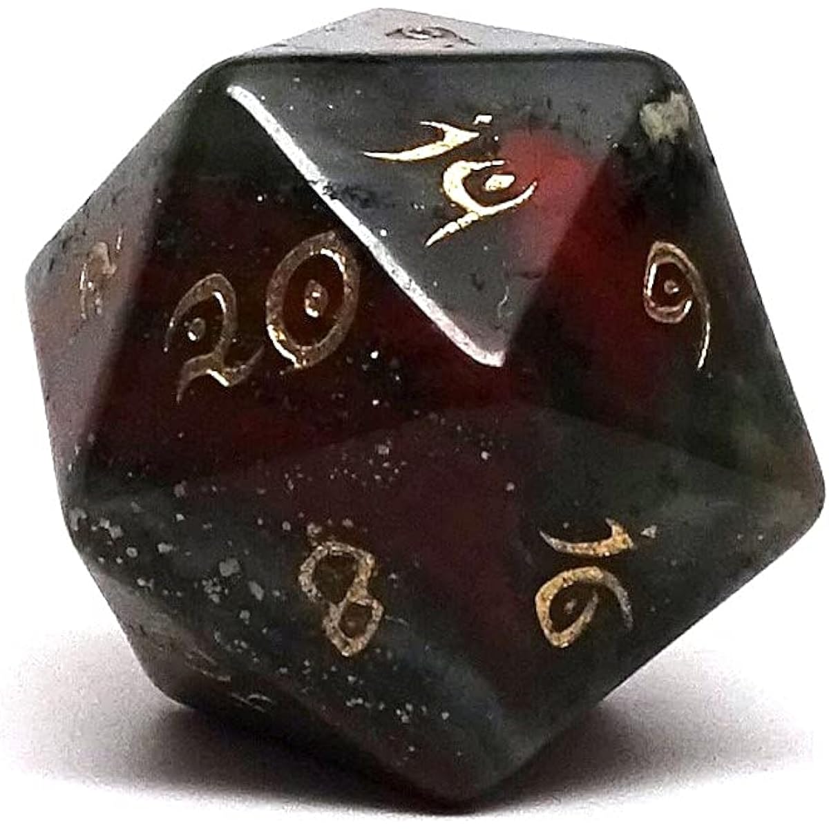 Single D20 Semi Precious Dice Elvenkind Font Africa Bloodstone