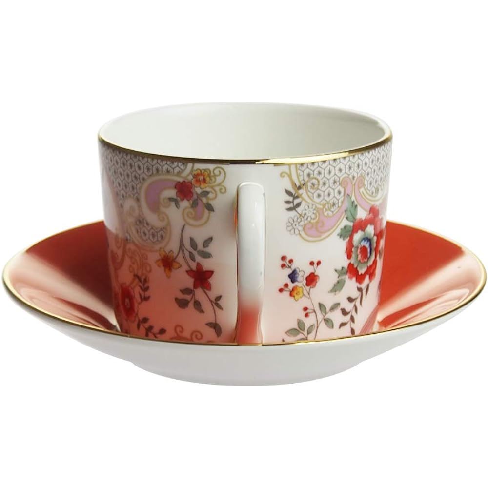 Wedgwood Wanderlust Rococo Flowers Tea Cup Saucer, Pink [Parallel Import]