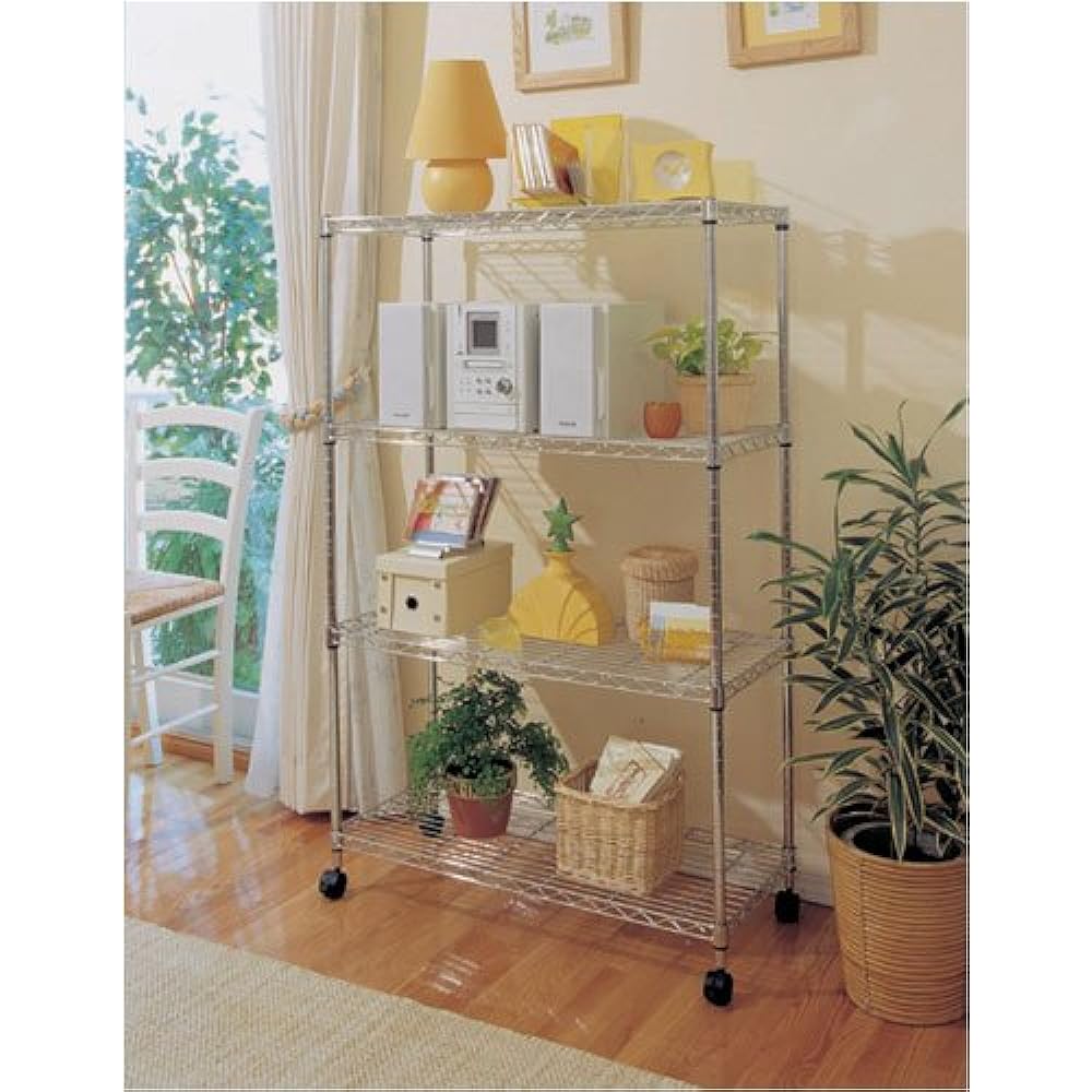 Iris Ohyama Rack Metal Rack Body 4 Tiers with Casters Width 80 x Depth 35 x Height 126 cm Pole Diameter 19 mm Metal Mini Steel Rack Rust Resistant Rust Resistant Silver Shelf MTO-8012C