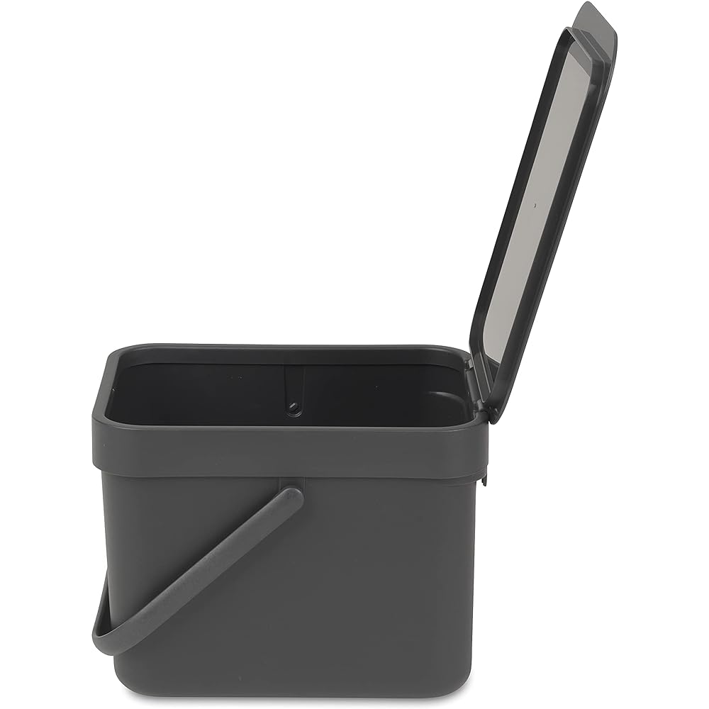 Brabantia Trash Can with Lid Manual 6L Lightweight Compact Width 20 x Depth 24.9 x Height 18.1cm Made in Belgium Sort & Go Waste Bin Gray 10972-0