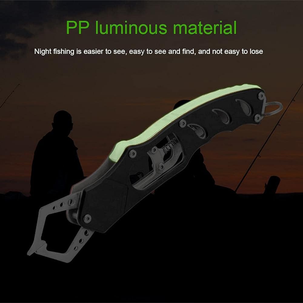 Excras Fish Grip Fishing Tools, Rust Resistant, Ergonomic, Easy to Grip, Fish Grip, Made of Aluminum, Rust Resistant, High Quality, Lightweight, Aluminum Fishing Tackle, Luminous Plastic, Night Fishing, Safety Rope Included, Compatible with Both Freshwat