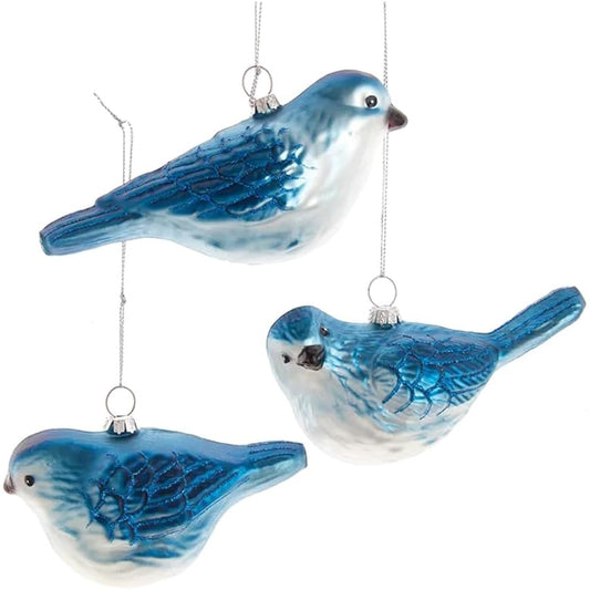 The Bridge Collection Bluebird Ornaments, Set of 3, Sparkly Glass Bluebird Ornaments for Holiday Decorations, Bluebird Christmas Tree Ornaments