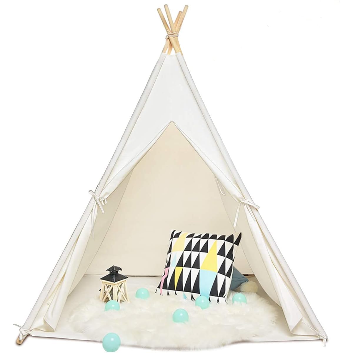 Sisticker Teepee Tent for Kids with Floor Mat+Feathers+Bunting+Carrying Bag, Kids Gifts for Girls and Boys, Large Foldable Playhouse for Indoor Outdoor (White)