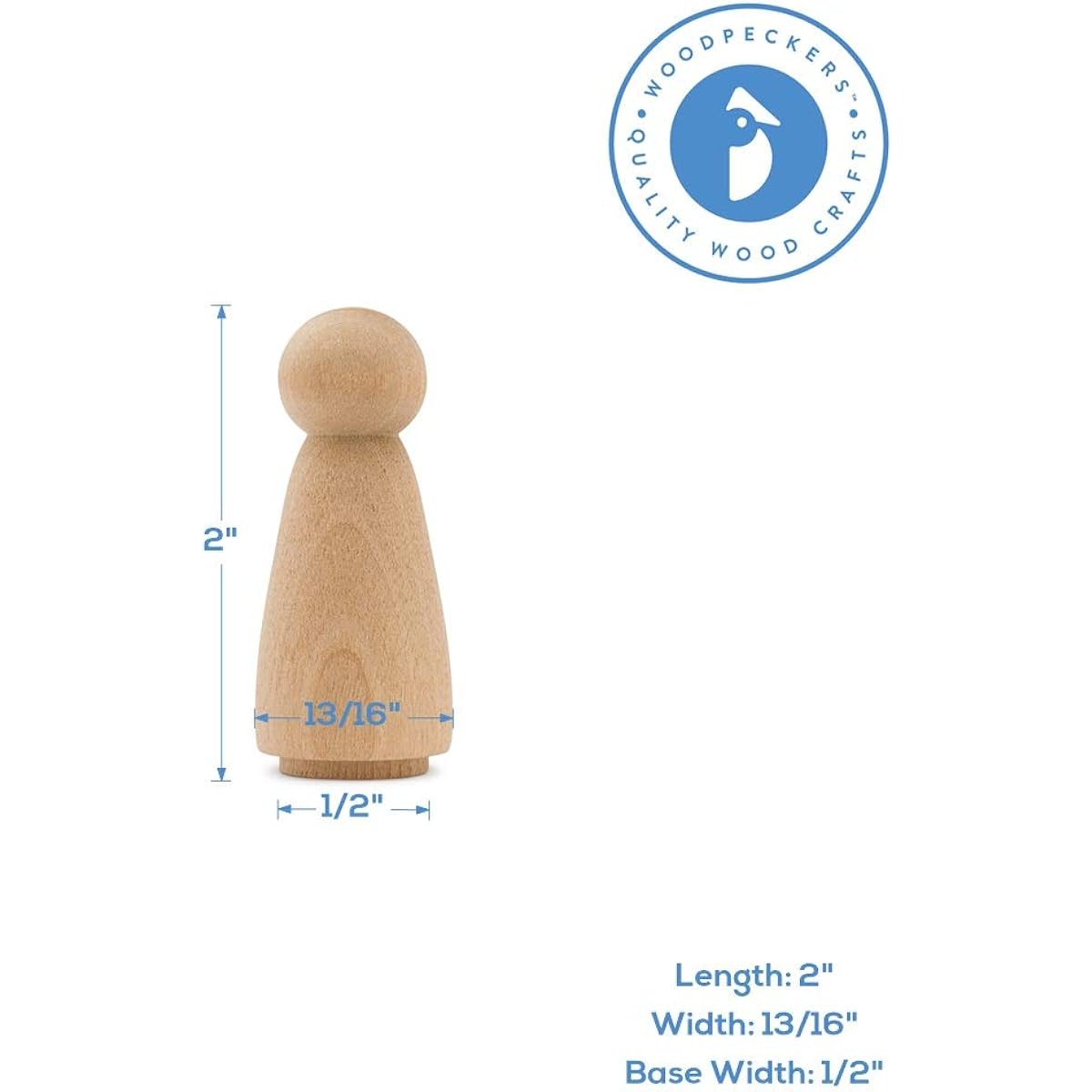 Wooden Peg Dolls Unfinished 2" Mama/Angel Shape Pack of 250 Birch Wood Peg People for Crafts/Miniature Figures/Small World Play
