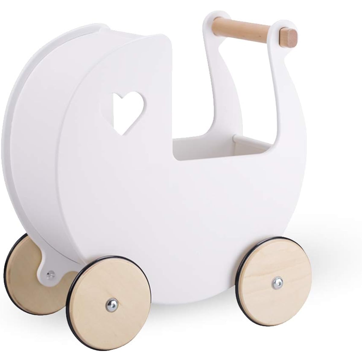 Moover Dolls Plum Baby Carriage [White] Doll Play, Pretend Mommy, Pushchair, Stroller, Wagon Toy, Wooden, Educational Toy, Pretend Play, Scandinavian Design, Stylish, Suitable for Ages 2 and Up, Pre-assembled, Complete Product