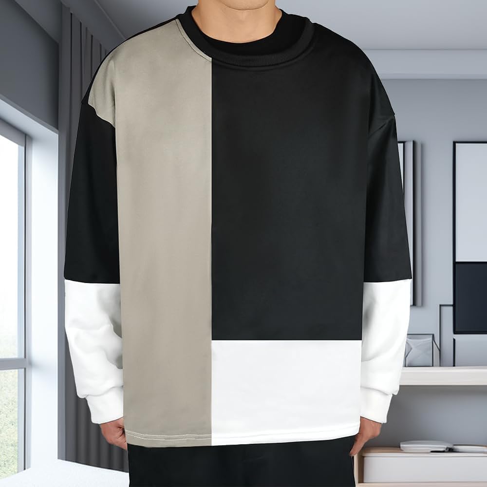 [KOTRBOY] Sweatshirt, Men's, Autumn Clothing, Long Sleeve, Patchwork Top, Cool, Pullover, Parka, Stylish, Layered T-shirt, Loose, Casual, Trendy, Popular, Street Style