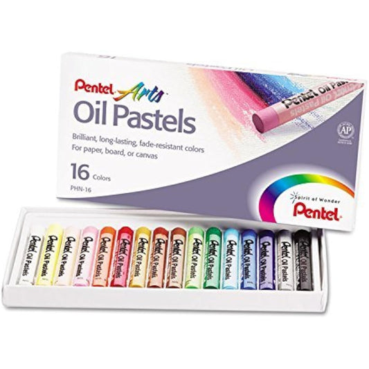 Pentel PHN16 Oil Pastel Set with Carry Case, 16 Colors, Assorted, Set of 16, PENPHN16