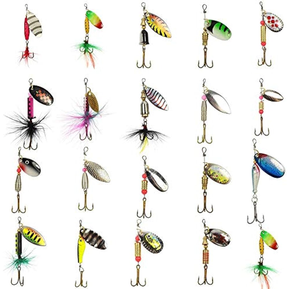 Croch Spoon Lure Spinner with Case Set of 20 with Triple Hook Tube Fishing Mountain Stream Fishing Trout Rainbow Trout Ito Brown Char Yamame Fishing Gear T8 JP