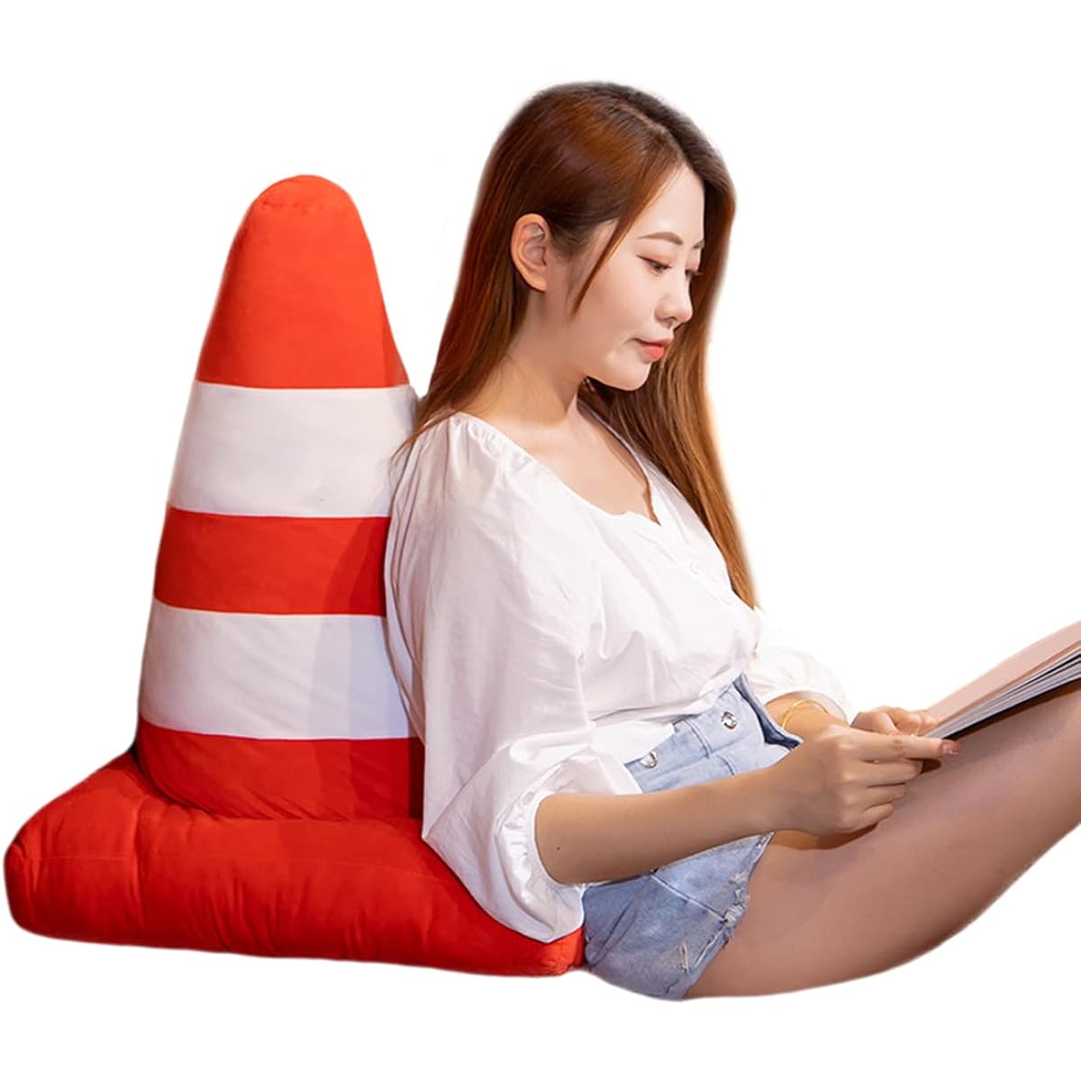 Funny Road Cone Plush Safety Cone Toy Pillow Soft Simulation Red Road Blocks Plush Toy Model Cute Stuffed Road Blocks Doll Photo Props Construction Party Favors 17.7 (Ages 14+)
