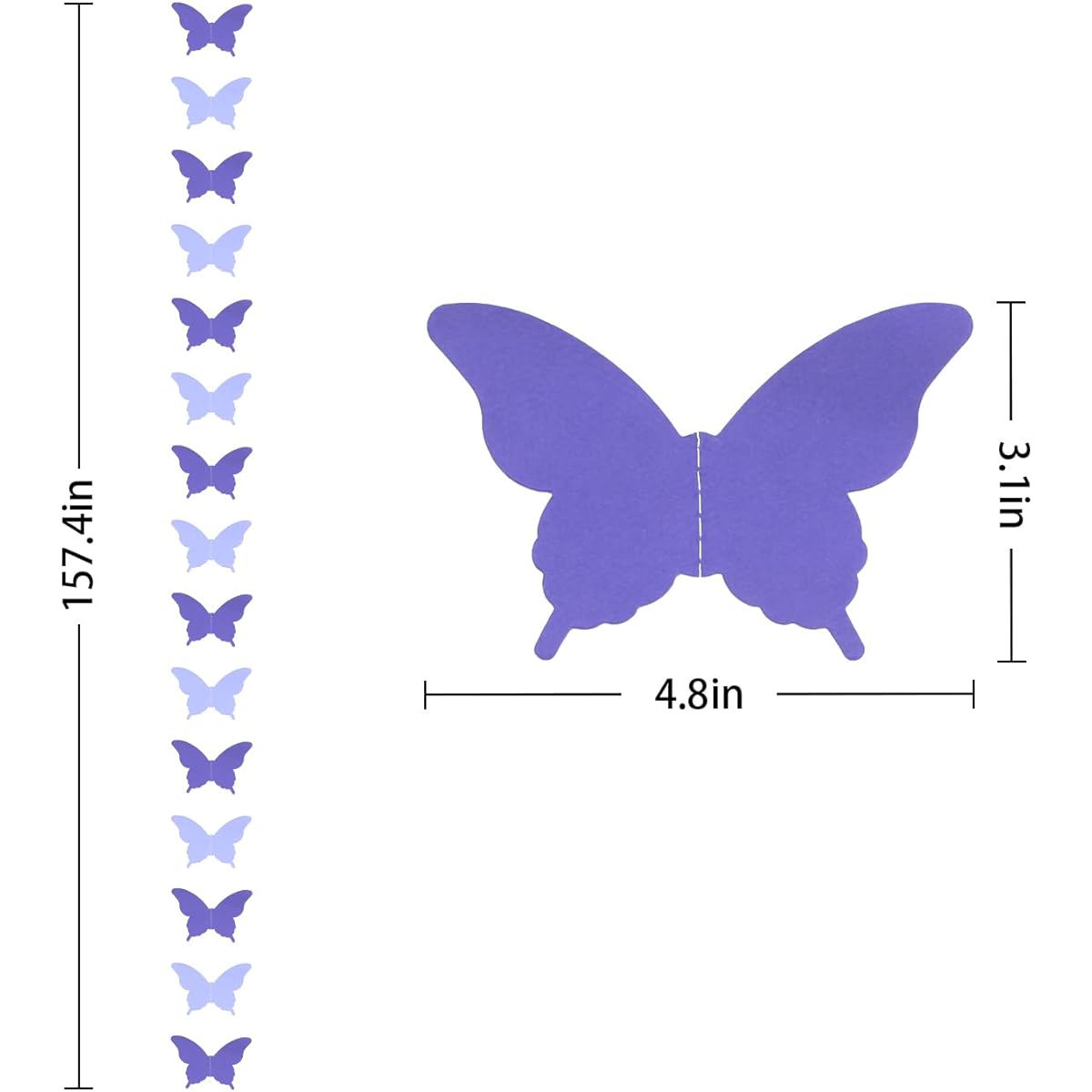 LITAUS 3D Purple Paper Butterfly Hanging Garland - Set of 4 | Butterfly Birthday Decorations | Butterfly Baby Shower Decorations | Home Decor | Wedding | Purple Party Decorations