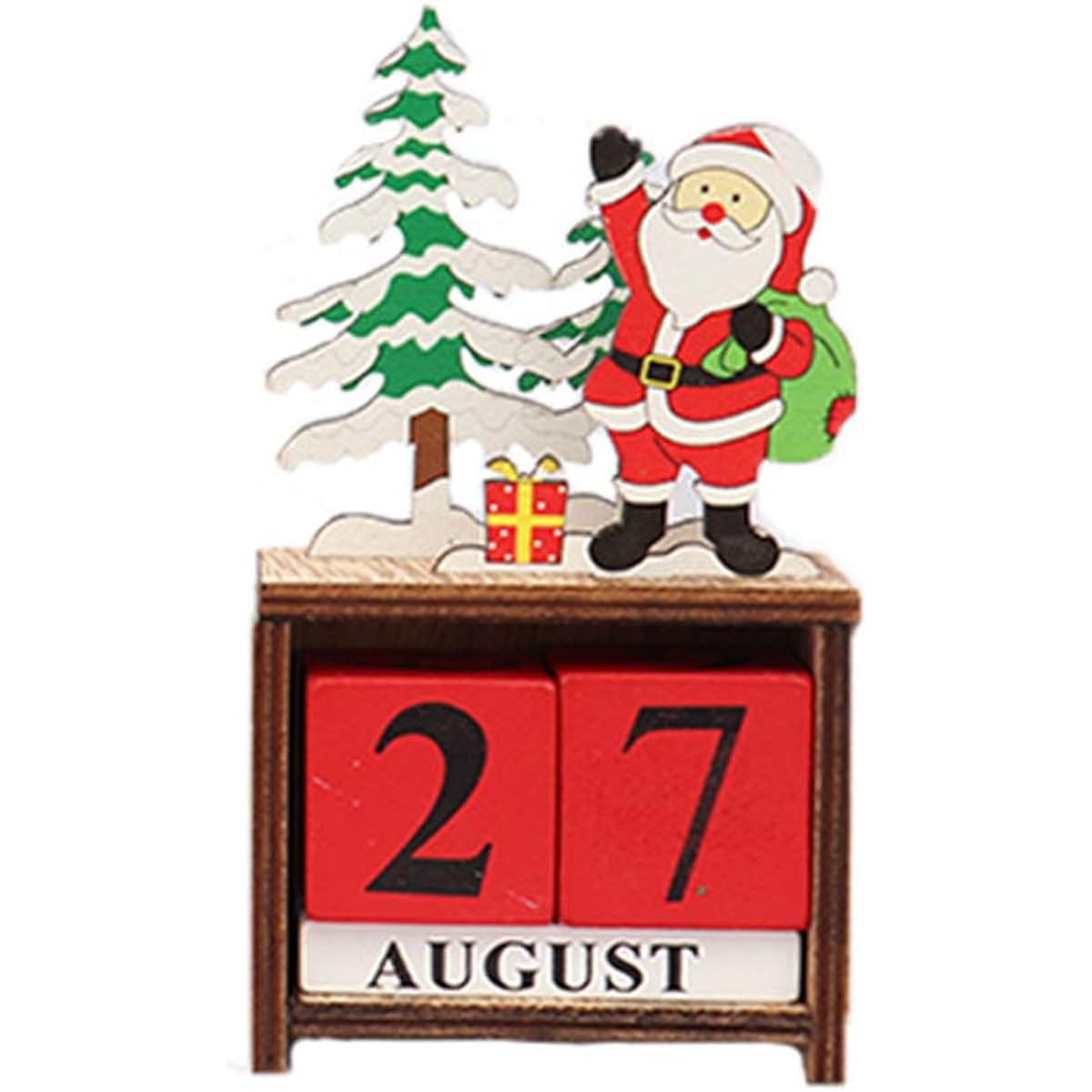 Christmas Wooden Calendar Decoration Desktop Reusable Perpetual Calendar Creative Santa Claus Design Calendar Block Photo Props Office Home Table Ornaments