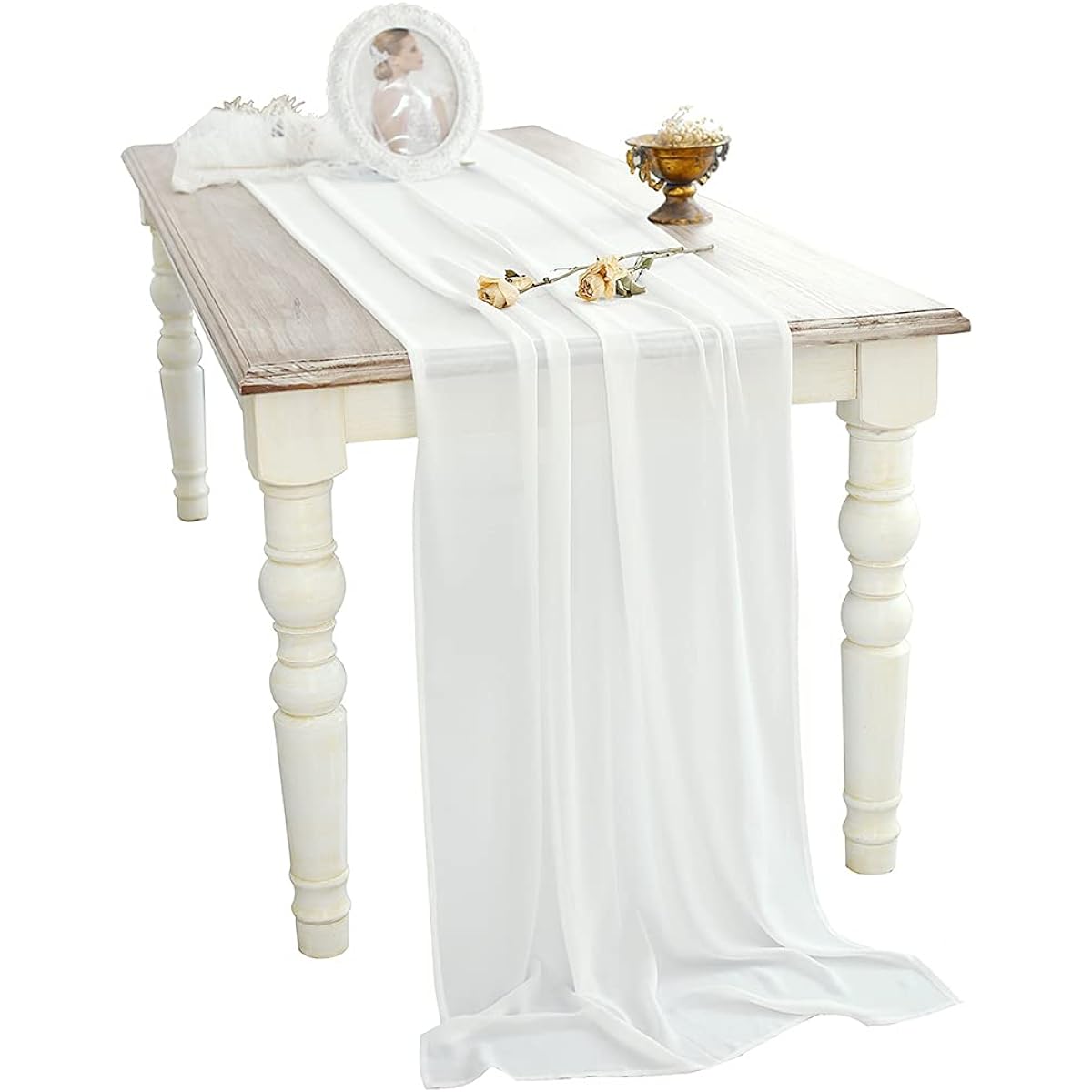 SHERWAY 27 x 216 Inch White Chiffon Wedding Table Runner, Extra Long 18 Feet White Tablecloth Table Overlay for Rustic Wedding Bridal Shower Baby Shower Party Table Decorations