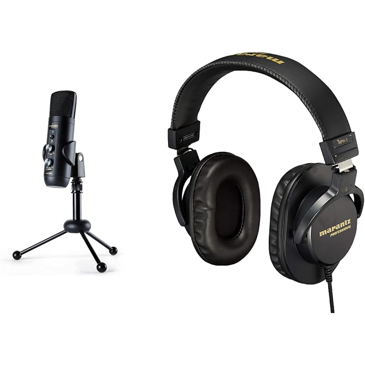 Marantz Pro USB Condenser Microphone Built-in Audio Interface Headphone Output Unidirectional Mute Function Volume Adjustment Mac PC MPM-4000U and MPH1 Headphone Buy Set