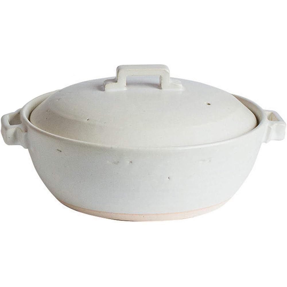 Saji Pottery White 22.5cm Banko-yaki Style Earthen Pot (Rough clay used) No. 7 27-918