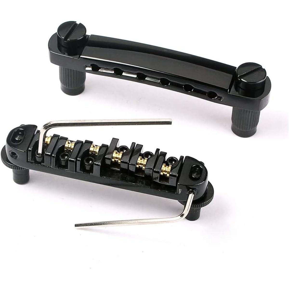 Abr-1 Style Tune-o-matic Bridge Tailpiece Roller Saddle Bridge for Gibson Les Paul Gear Replacement (Black)