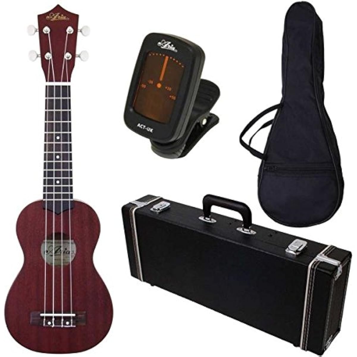 [New specification] [4-piece set with square hard case and tuner] ARIA AU-1 Soprano Ukulele/Gear peg specification