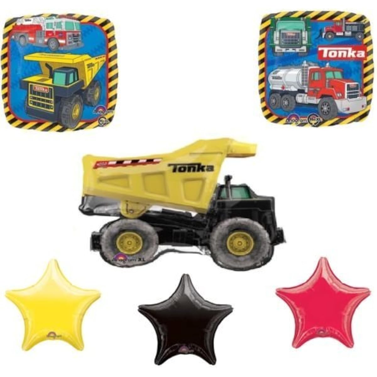 LoonBalloon Tonka Dump Truck Construction & Stars Birthday Party MYLAR Balloons x 6