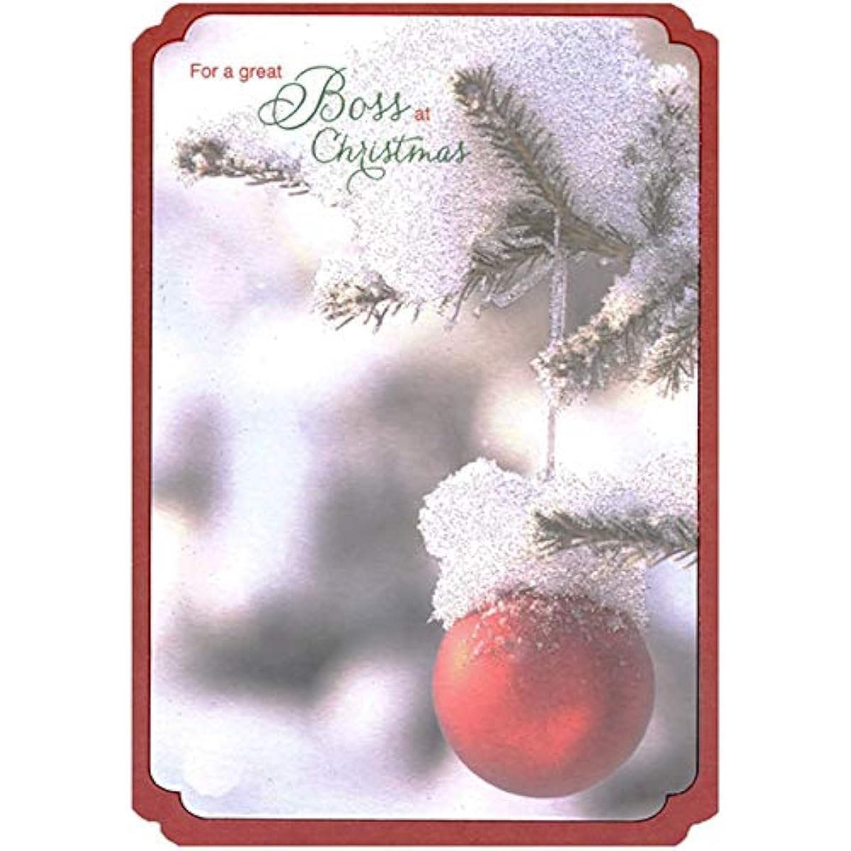 Designer Greetings Snow Covered Red Ornaments Evergreen Branches Boss Christmas Card