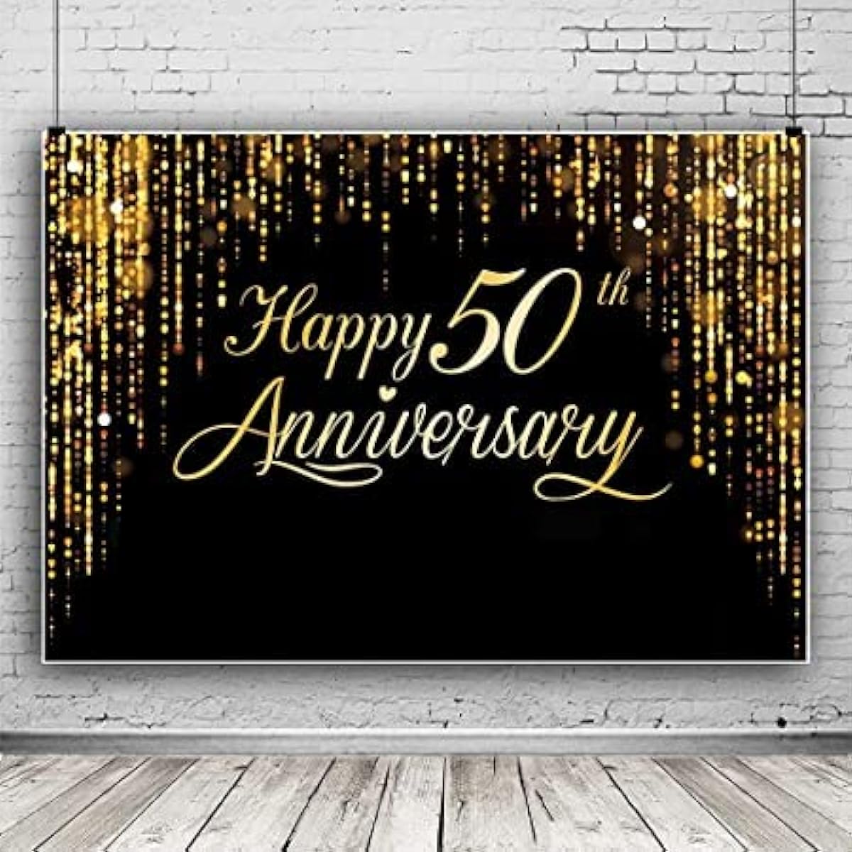 Happy 50th Anniversary Party Decoration Backdrop Black Gold Glitter Bokeh Dots Wedding Anniversary Party Photo Backdrop Cake Table Banner Extra Large Wall Decor Props (73" x 50") - 57