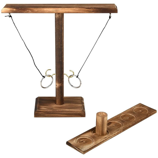 10" Wooden Tiki Tabletop Game Ring Toss Game Man Cave Decor Hook and Ring Game for Home, Party, Outdoor