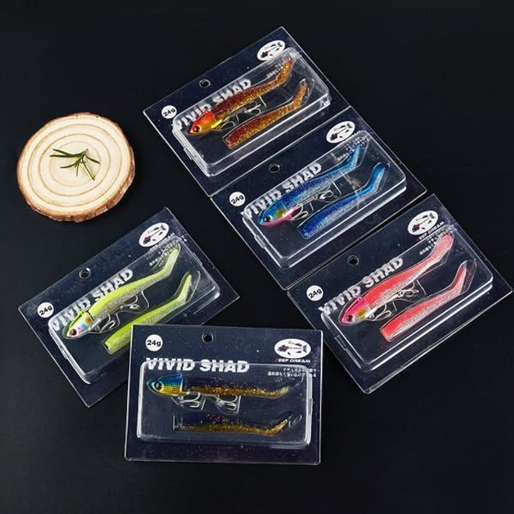 REEF DREAM Seabass Lure Vibration Jig Head Shad Worm 15g 24g 5 Color Set Flounder Lure Seabass Grouper Blue Fish