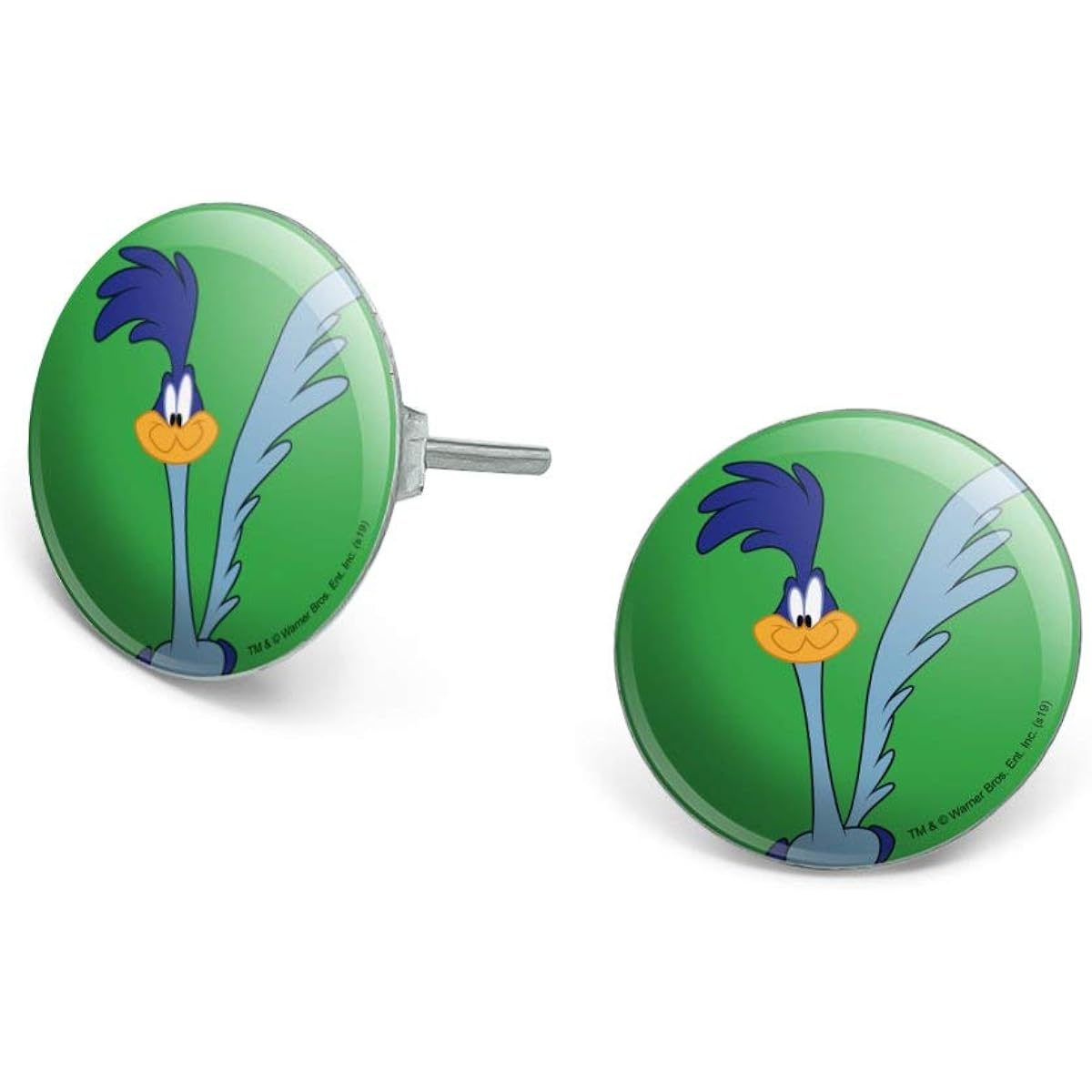 Looney Tunes Road Runner Novelty Silver Plated Stud Earrings, Metal