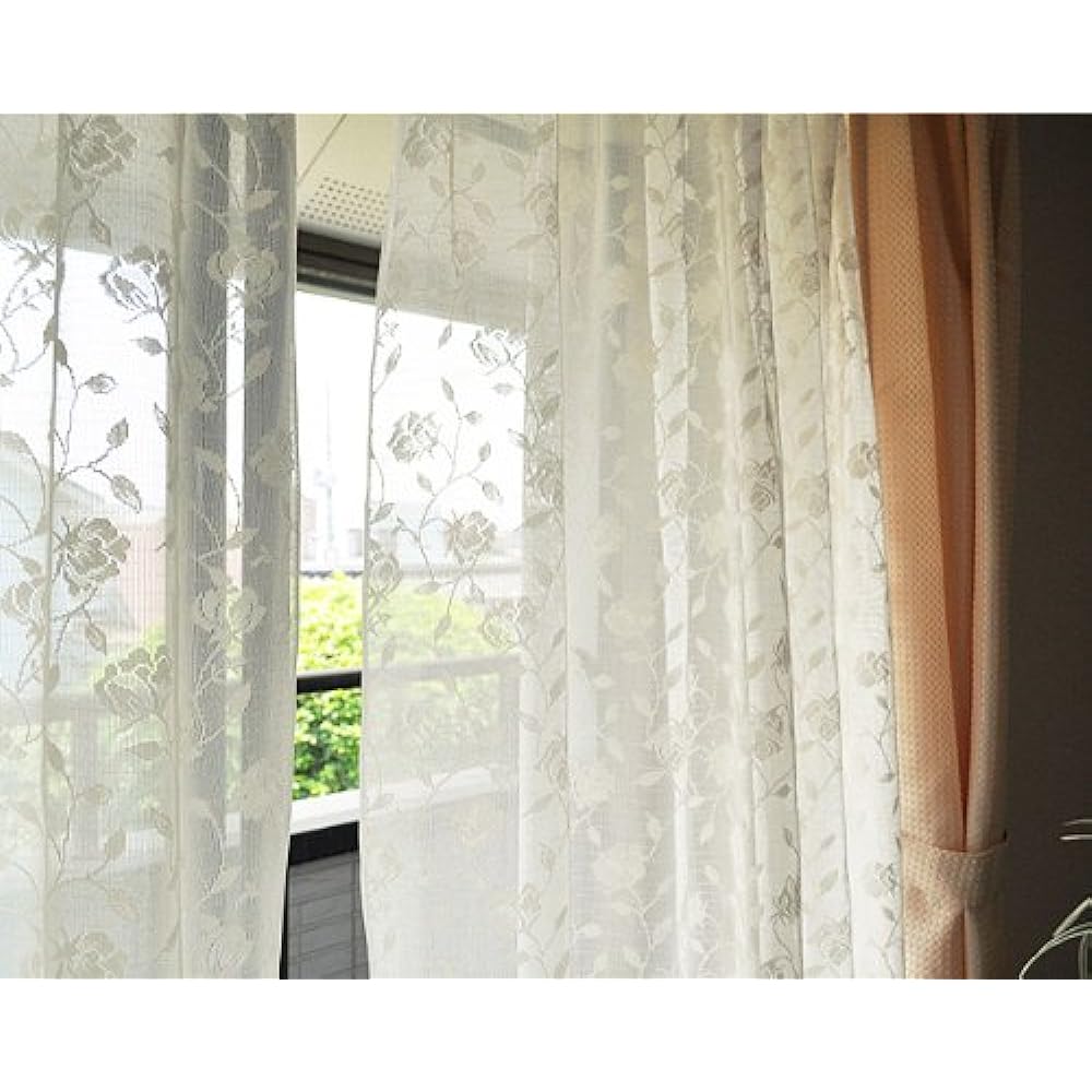 Made in Japan, flower design mirror lace curtains that are hard to see from the outside, 100cm wide x 203cm long (set of 2)