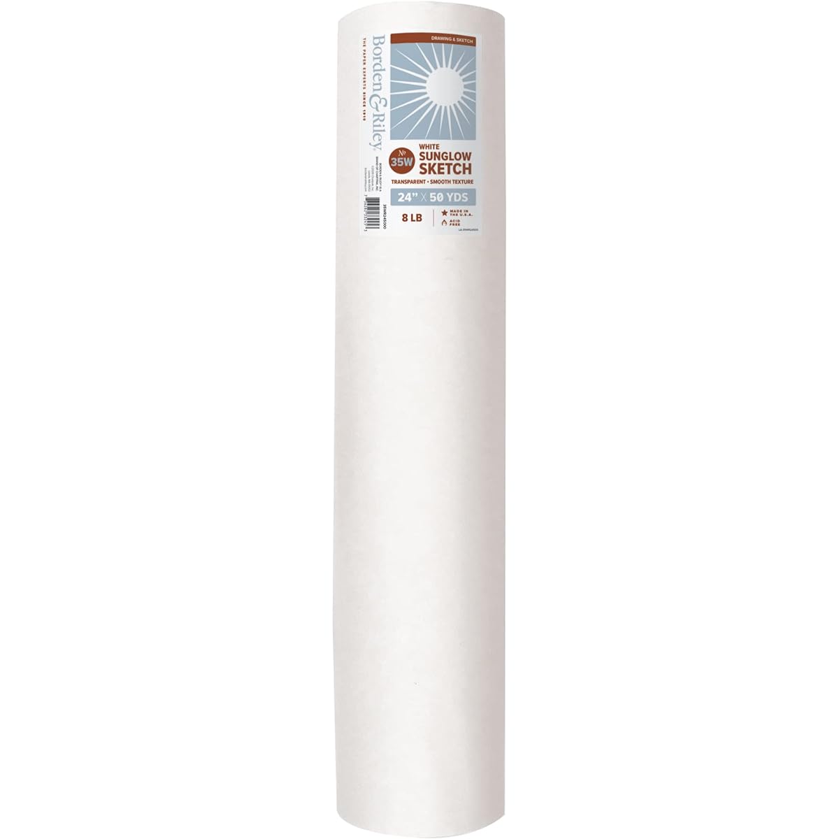 Borden & Riley Sun-Glo Thumbnail Sketch Paper Rolls white 3.6kg. 60cm x 50 yd. roll