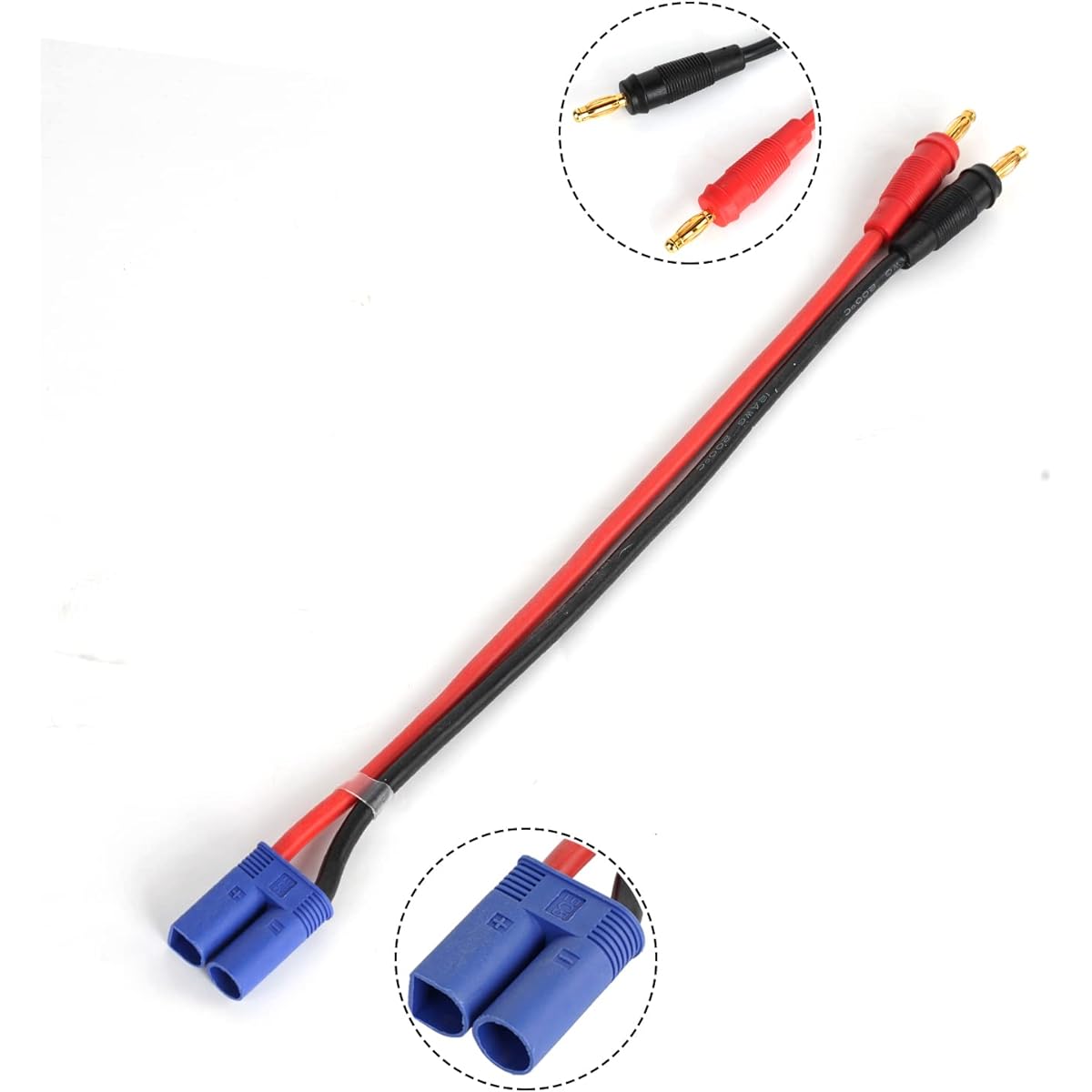 Aorika RC 2pcs EC5 Male Connector - 4.0mm Banana Male Plug Lipo Battery Charging Cable 30cm Silicone Wire Charging Cable Adapter RC Car Helicopter Toy 12 Gauge Wire
