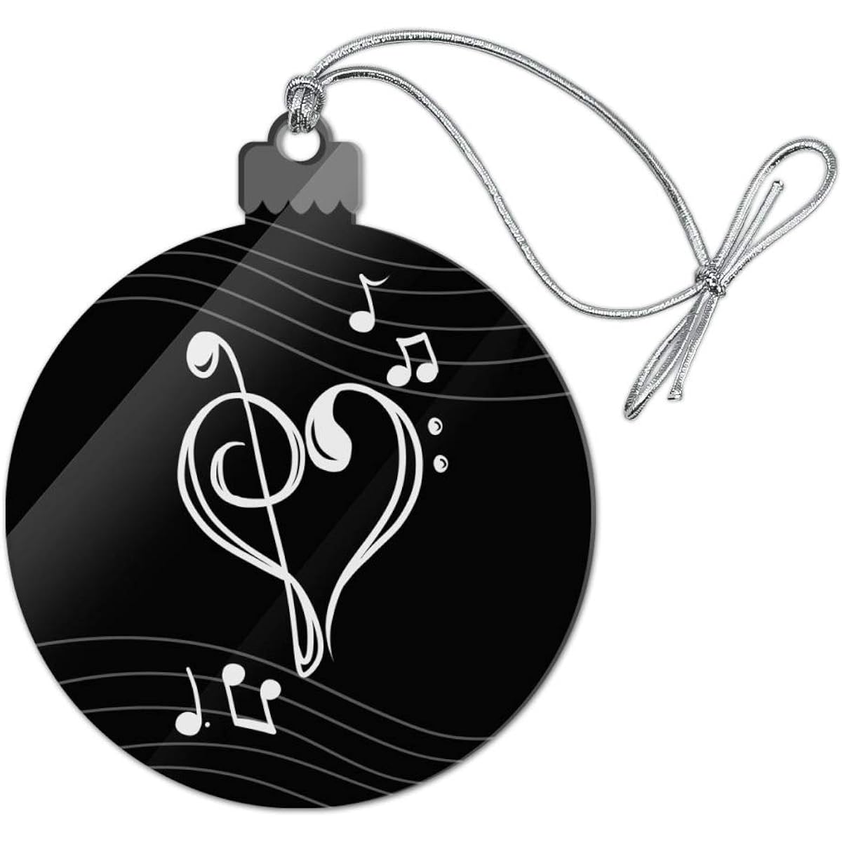 Treble Bass Clef Heart Music Black Acrylic Christmas Tree Holiday Ornament