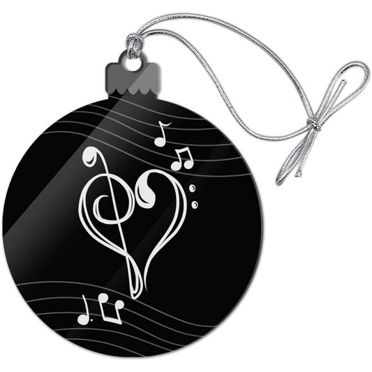 Treble Bass Clef Heart Music Black Acrylic Christmas Tree Holiday Ornament