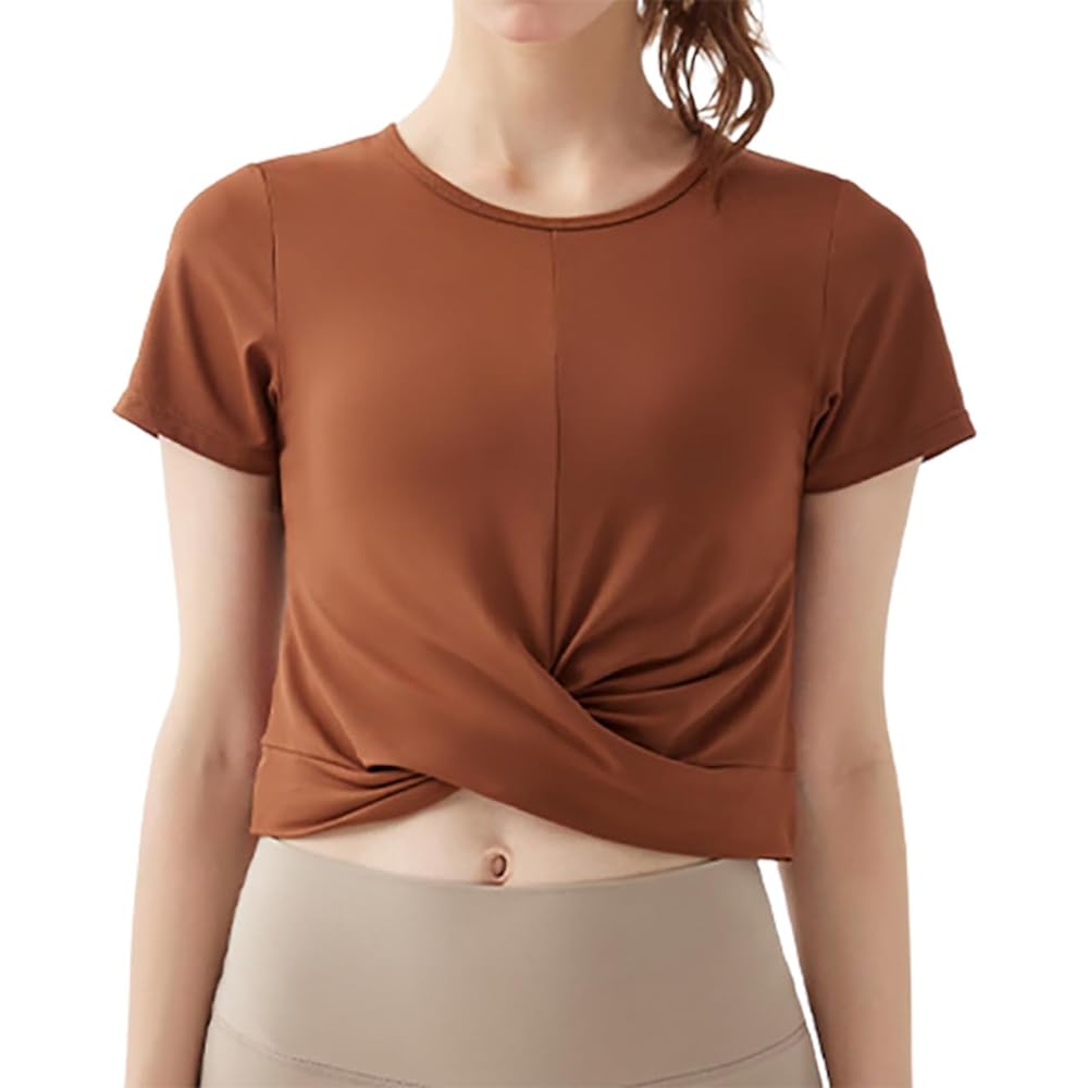 [and-L] Yoga Wear Tops, Short Sleeve, Short Length, Women's T-Shirt, Cropped Length, Body Covering, Sweat Absorbent, Quick Drying, Hot Yoga