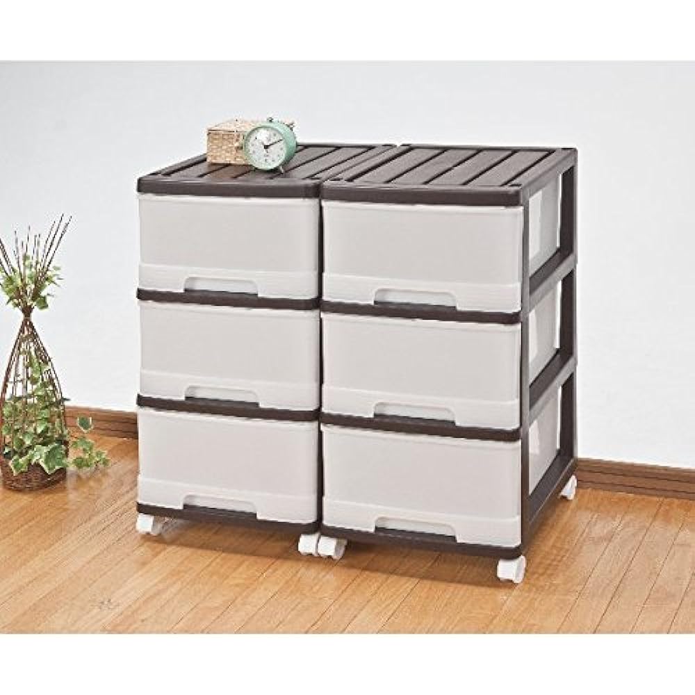 Storage Case Slim Chest Deep Drawer 3 Tiers Assembly Type Made in Japan (Set of 2 3 Tiers, Brown) MJ-F3-2BR