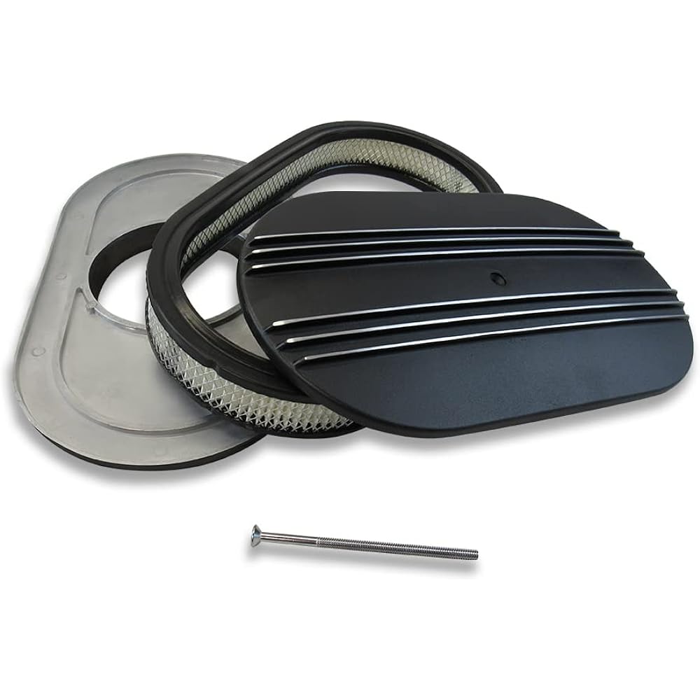 DEMOTOR PERFORMANCE 15" Black Oval Partially Fined Aluminum Air Cleaner Kit Assembly Parts