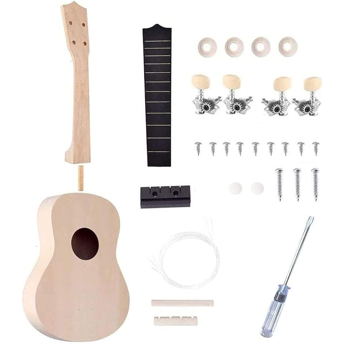 Jiayouy DIY Ukulele Kit 21 Inch Hawaii Ukulele Kit with Installation Tools Painting Soprano Ukulele for Kids Students Beginners Gift