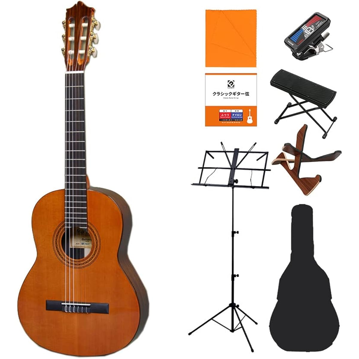 Martinez MR-580C Classical Guitar Beginner 8-piece Set, 9-12 Years Old, Size for Middle to Upper Elementary School Students, 580mm Scale, Cedar Single Board, Martinez