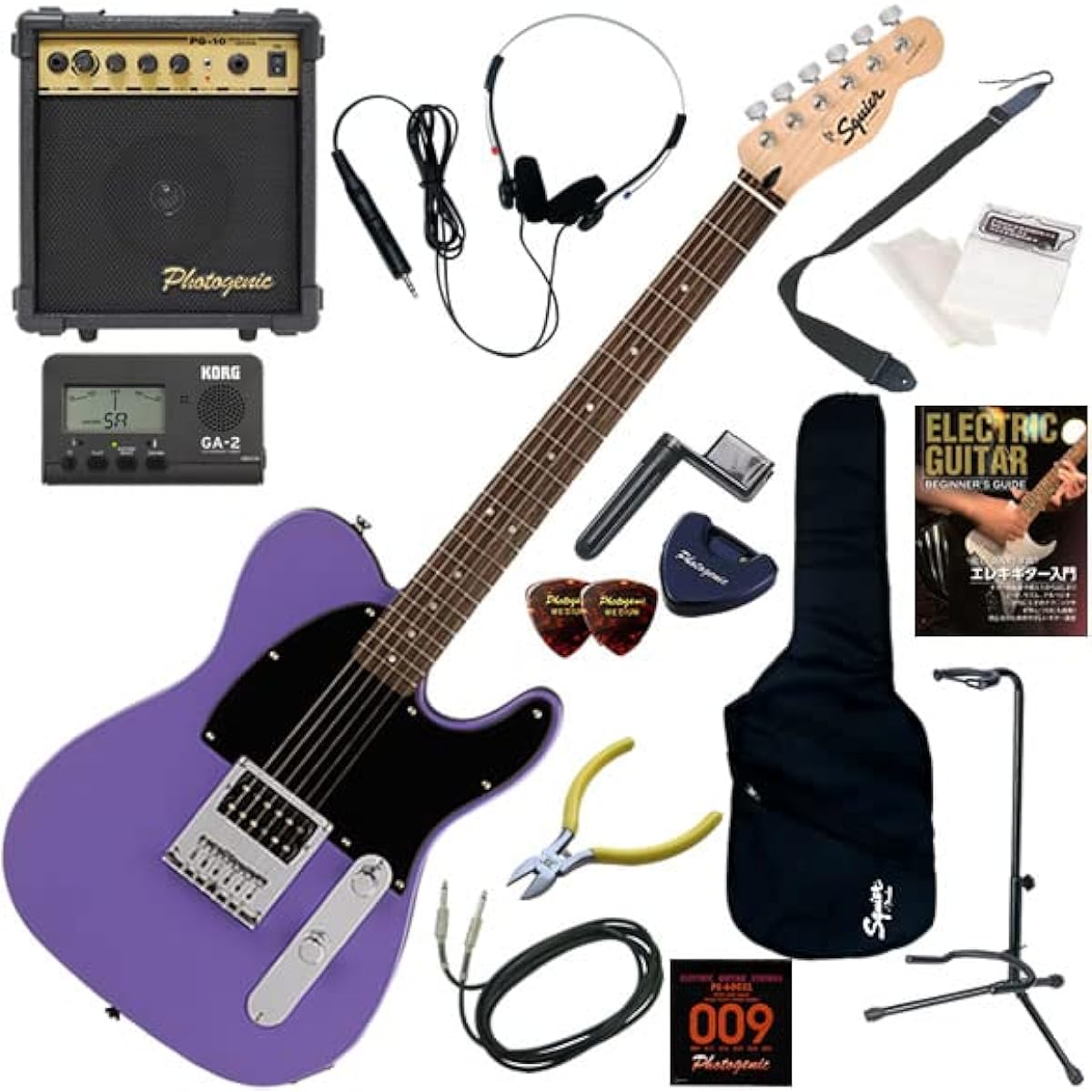 Squier Electric Guitar Beginner's Standard 15-Piece Set with 10W Amp Sonic Esquire H/UVT (Ultra Violet)