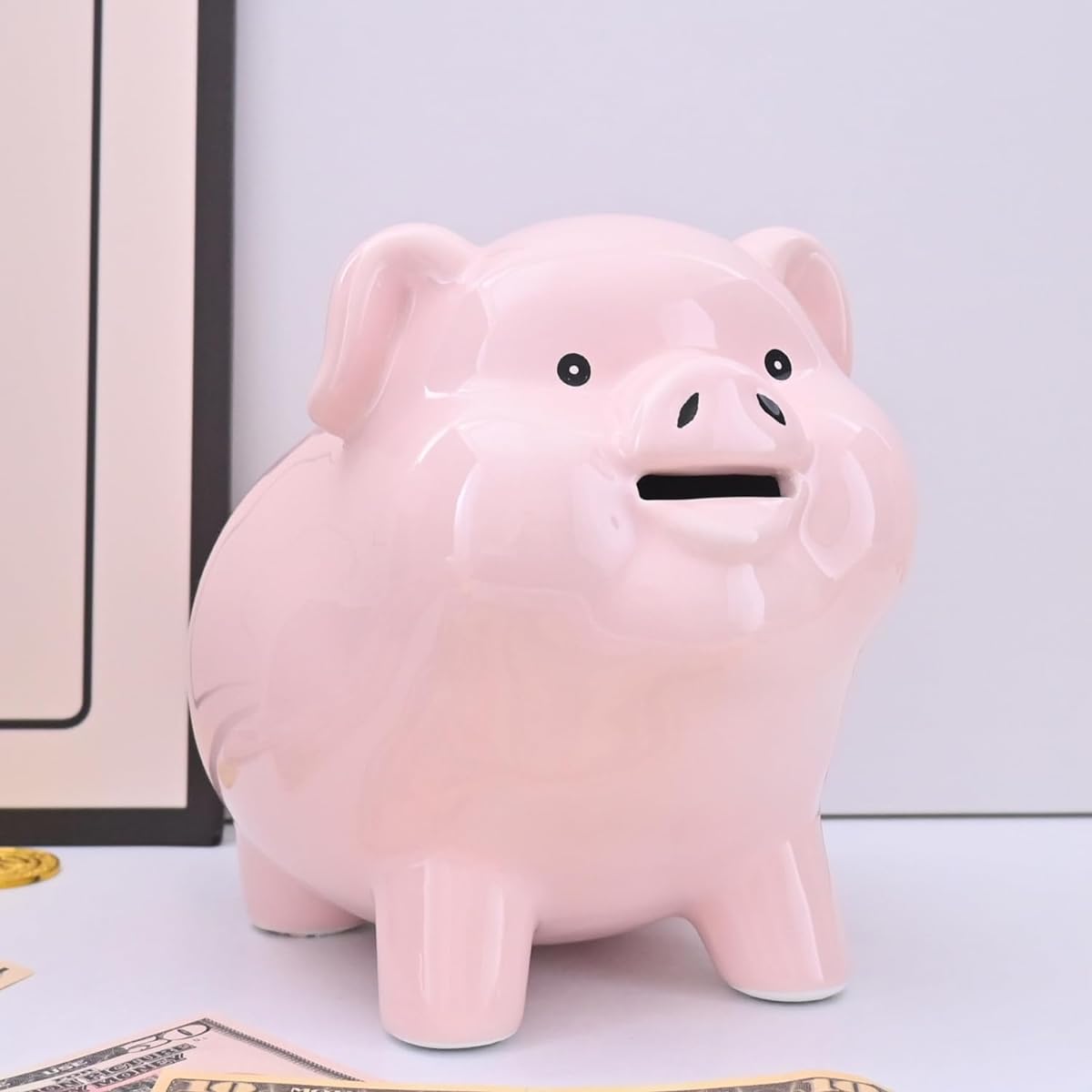 PIG WORLD 8 Inch Adult Piggy Bank Need to Break Open Ceramic Girls Boys Piggy Bank Cash Gift Coin Bank Tip Jar Alcancias De Dinero para Adultos Niños Kids Piggy Bank Cash