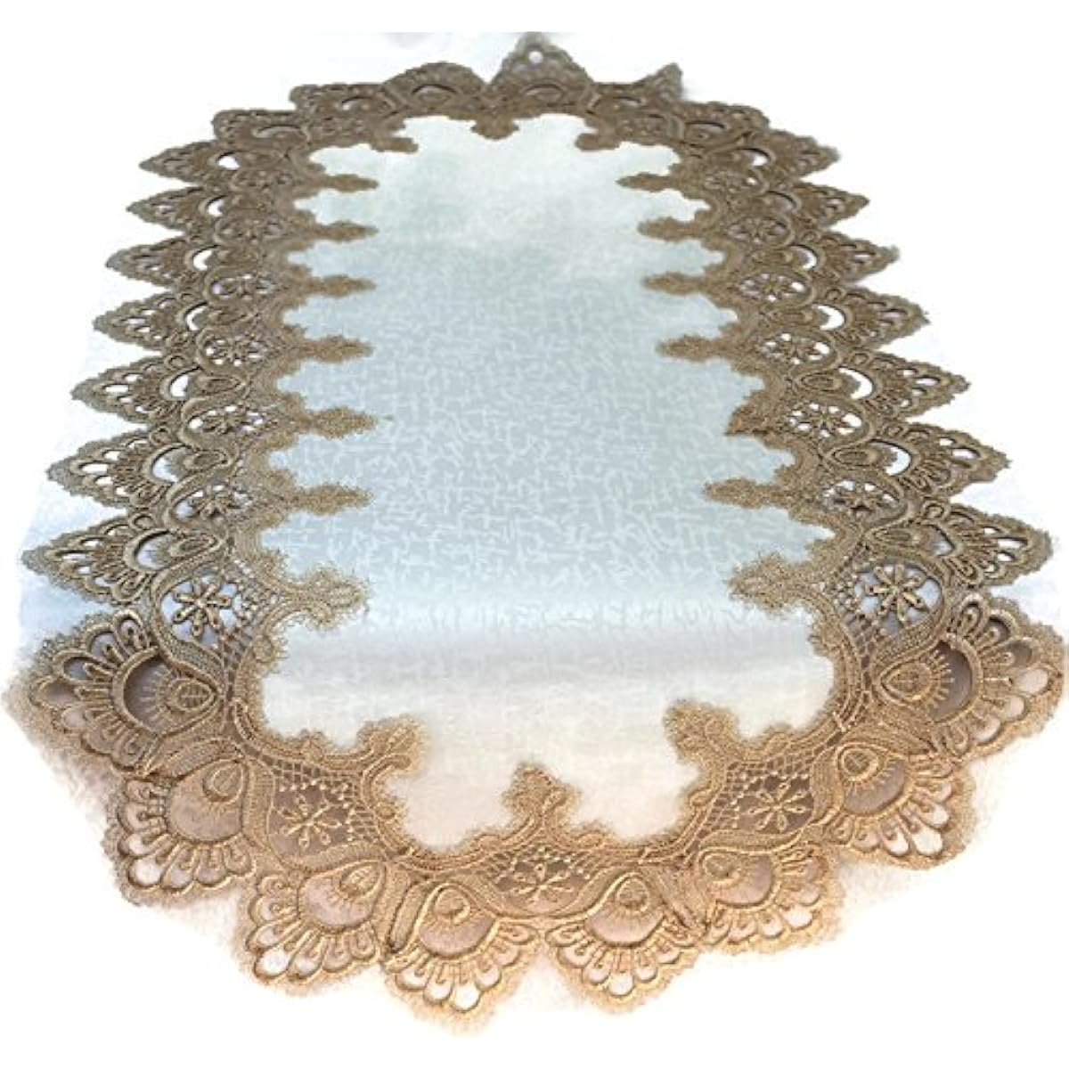 Doily Boutique Table Runner Gold European Lace and Antique Material Size 34 x 15 Inch
