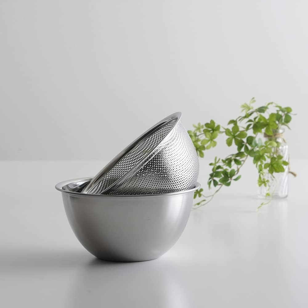 Shimomura Planning [Koshi Takumi] Deep and easy-to-use bowl & colander 21cm [Made in Japan] Clogging-resistant colander Easy to mix Vegetable drainer Preparation Stainless steel Tsubame-Sanjo 43204