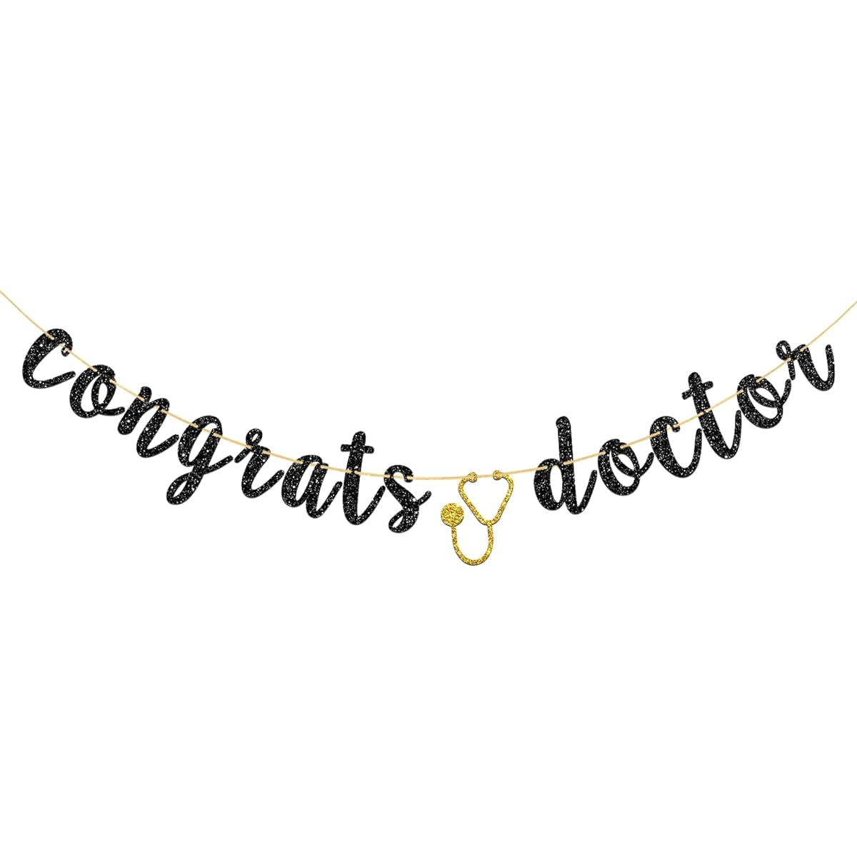 WeBenison Congrats Doctor Banner, Congratulations Banner, So Proud of You, Medical School, Nurse, Graduation Party Flag Decorations, Black Glitter
