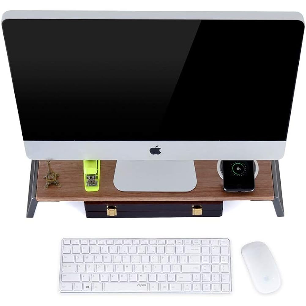 LOE LCD Monitor Wood Desk Stand for Laptop/iMac/Display