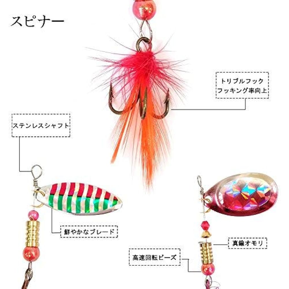 EASY CATCH Fishing Lure Set Spinner Spoon Lure with Feather 30 Pieces Bakutsuri Series 3g-14g Mountain Stream Tube Fishing