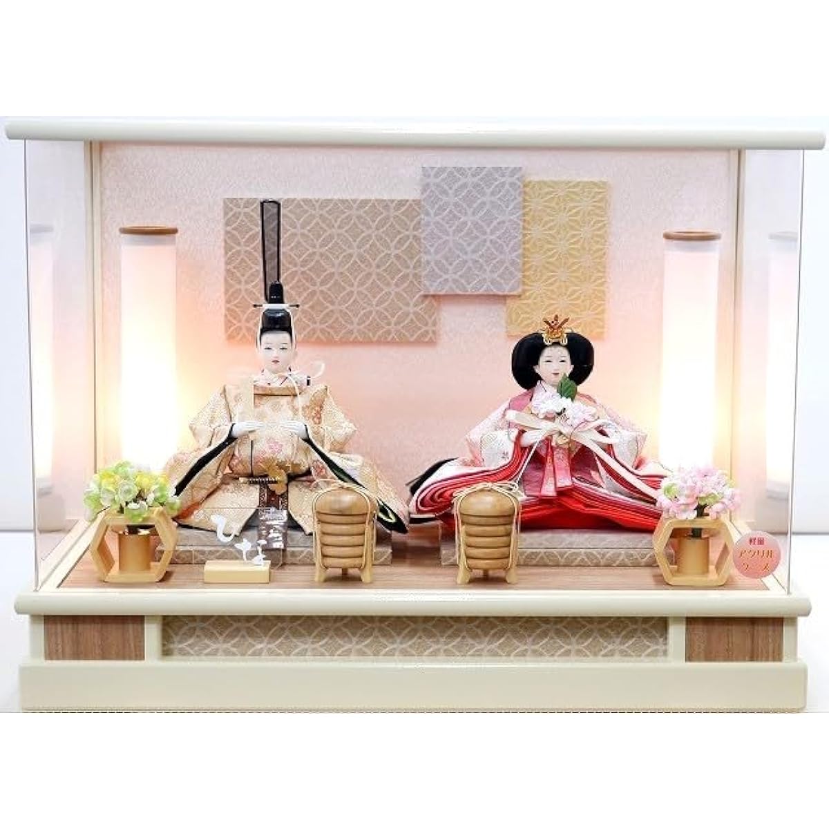 Hina dolls, prince and princess decoration, case decoration, width 48 x depth 29 x height 36 cm, prince and princess acrylic case decoration, YN1281HC, pastel case included, Peach Festival, Hina dolls, modern, flower