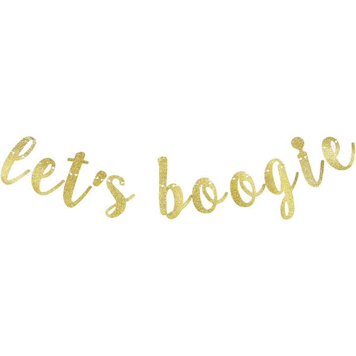 Let's Boogie Banner 80s Prom/Dance/Disco Party Sign Decorations Background Gold Glitter Paper