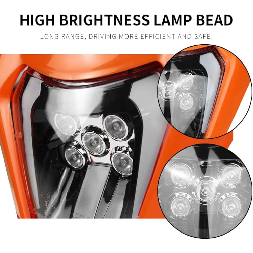 POLARBEAR Dirt Bike Headlight LED Headlamp Front Light with Strap DRZ400sm HAWK 250 EXC Parts Headlight Assembly Enduro Supermoto Universal (Orange)